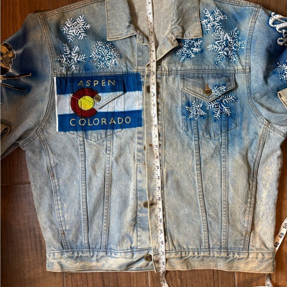Vintage Tony Alamo Aspen Colorado Airbrushed Denim Jacket Ski Snowflake Western - Picture 10 of 10